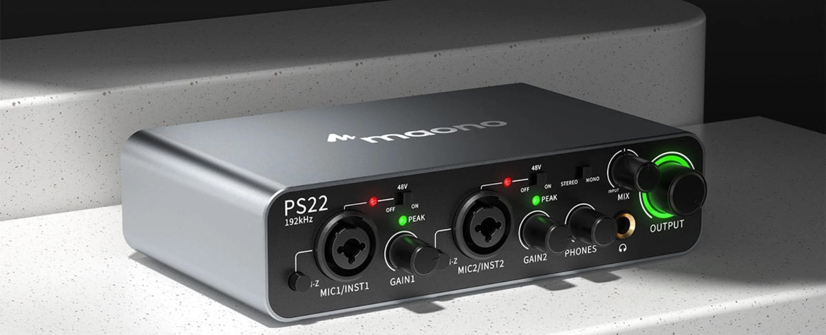 MAONO PS22 2x2 USB Audio Interface – Dual XLR Combo Inputs, 48V Phantom Power, Dual USB-C for PC/Mac & Mobile, 24-bit/192kHz