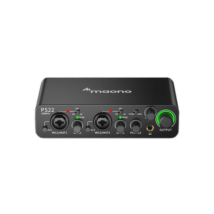 MAONO PS22 2x2 USB Audio Interface – Dual XLR Combo Inputs, 48V Phantom Power, Dual USB-C for PC/Mac & Mobile, 24-bit/192kHz