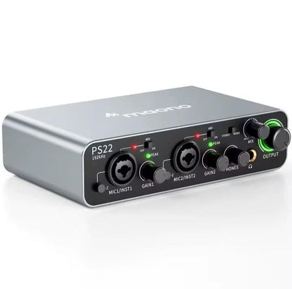 MAONO PS22 2x2 USB Audio Interface – Dual XLR Combo Inputs, 48V Phantom Power, Dual USB-C for PC/Mac & Mobile, 24-bit/192kHz