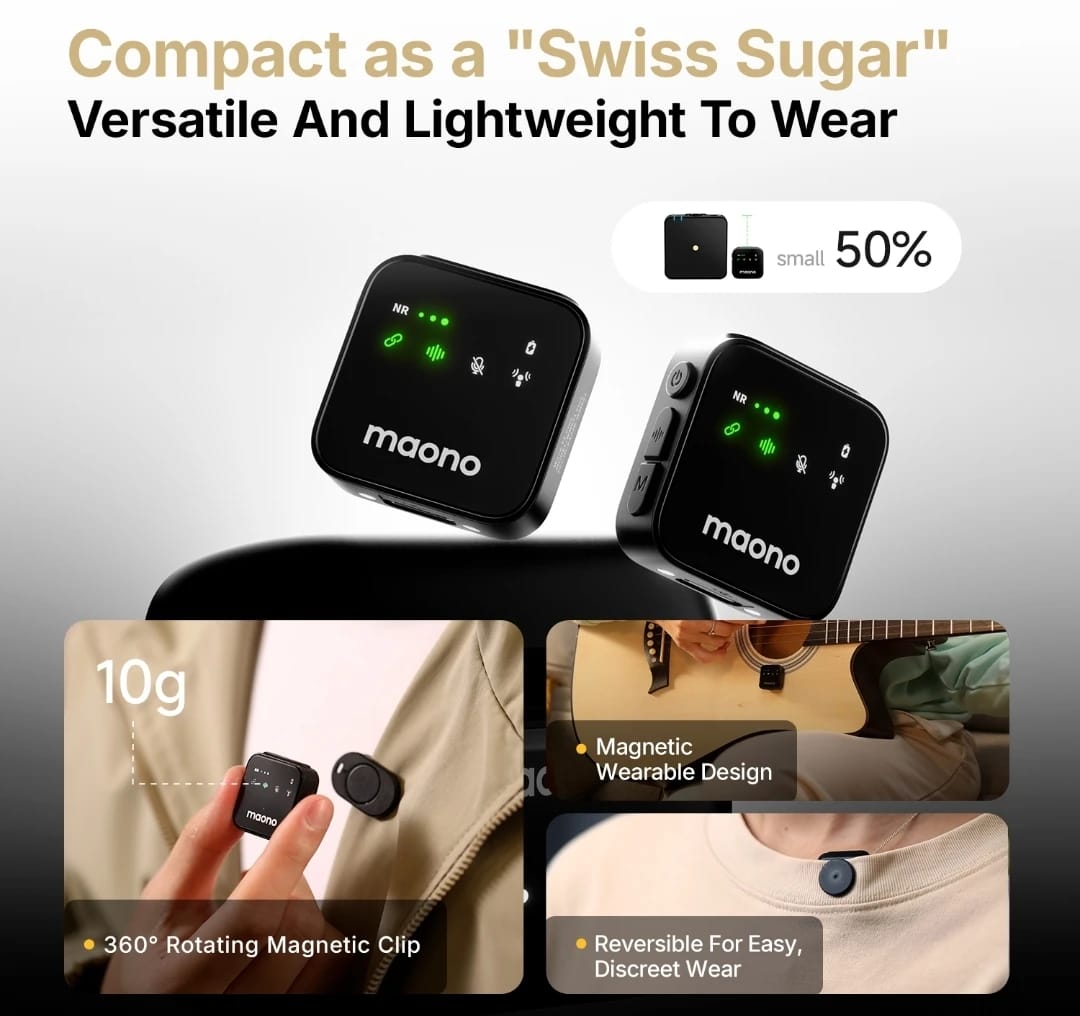 MAONO Wave T1 Plus PC2 Wireless Lavalier Microphone – 2 Mini Mics + USB-C Receiver, AI Noise Cancelling, Charging Case