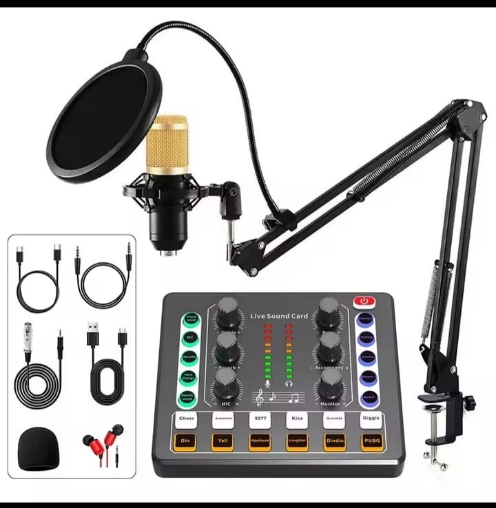 BM800 Condenser Mic with M8 Dual-Channel Sound Card – Professional Studio Kit for Podcast, TikTok, Facebook & YouTube Live Streaming
