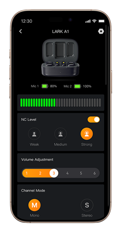 LarkSound app 6-level gain adjustment