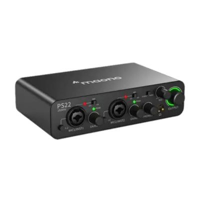 MAONO PS22 2x2 USB audio interface with dual XLR combo inputs and dual USB-C